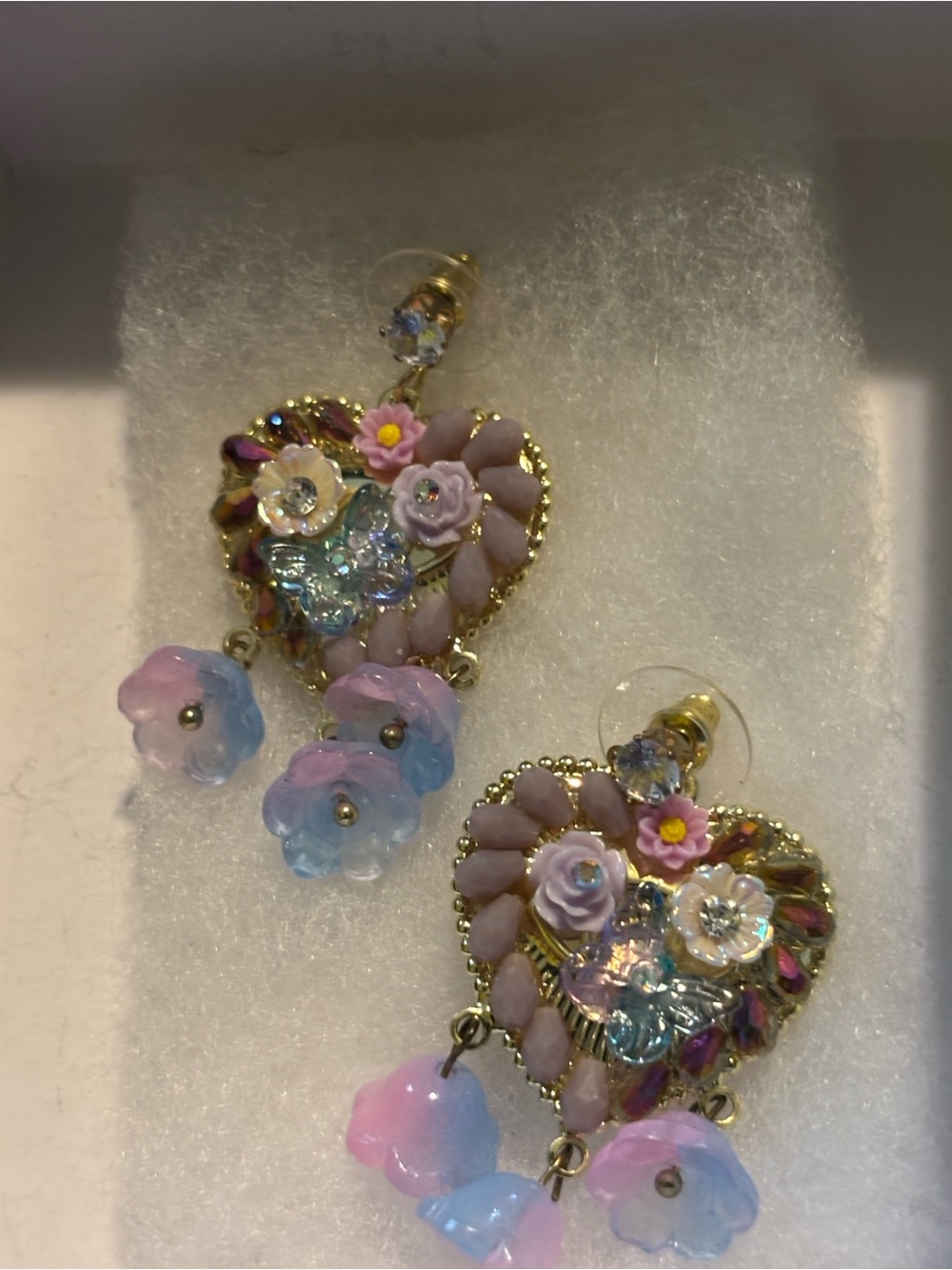 Handmade Floral Heart Drop Earrings in Cotton Candy hues